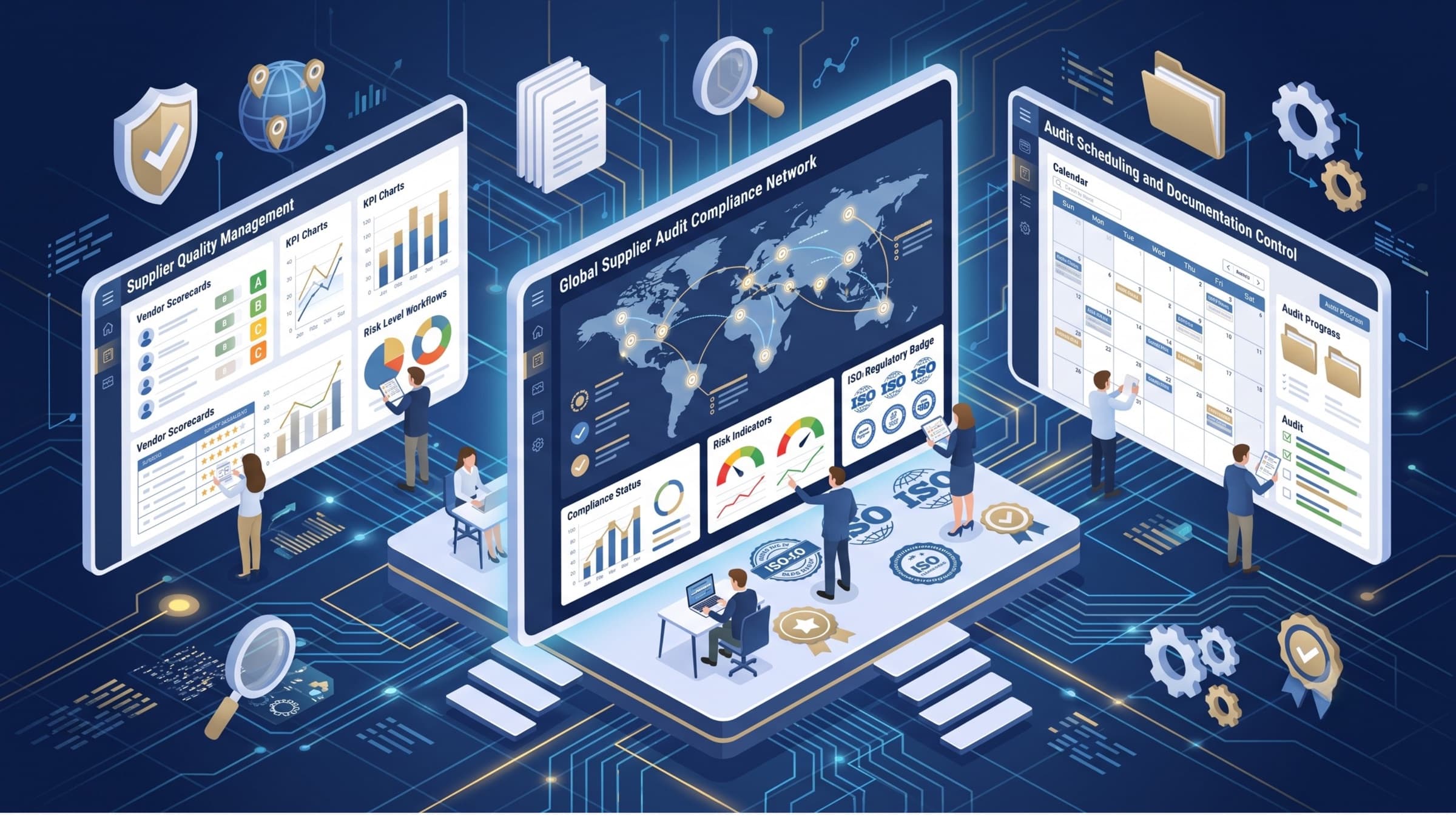 Global supplier audit standards coverage dashboard with anonymized regions and metrics