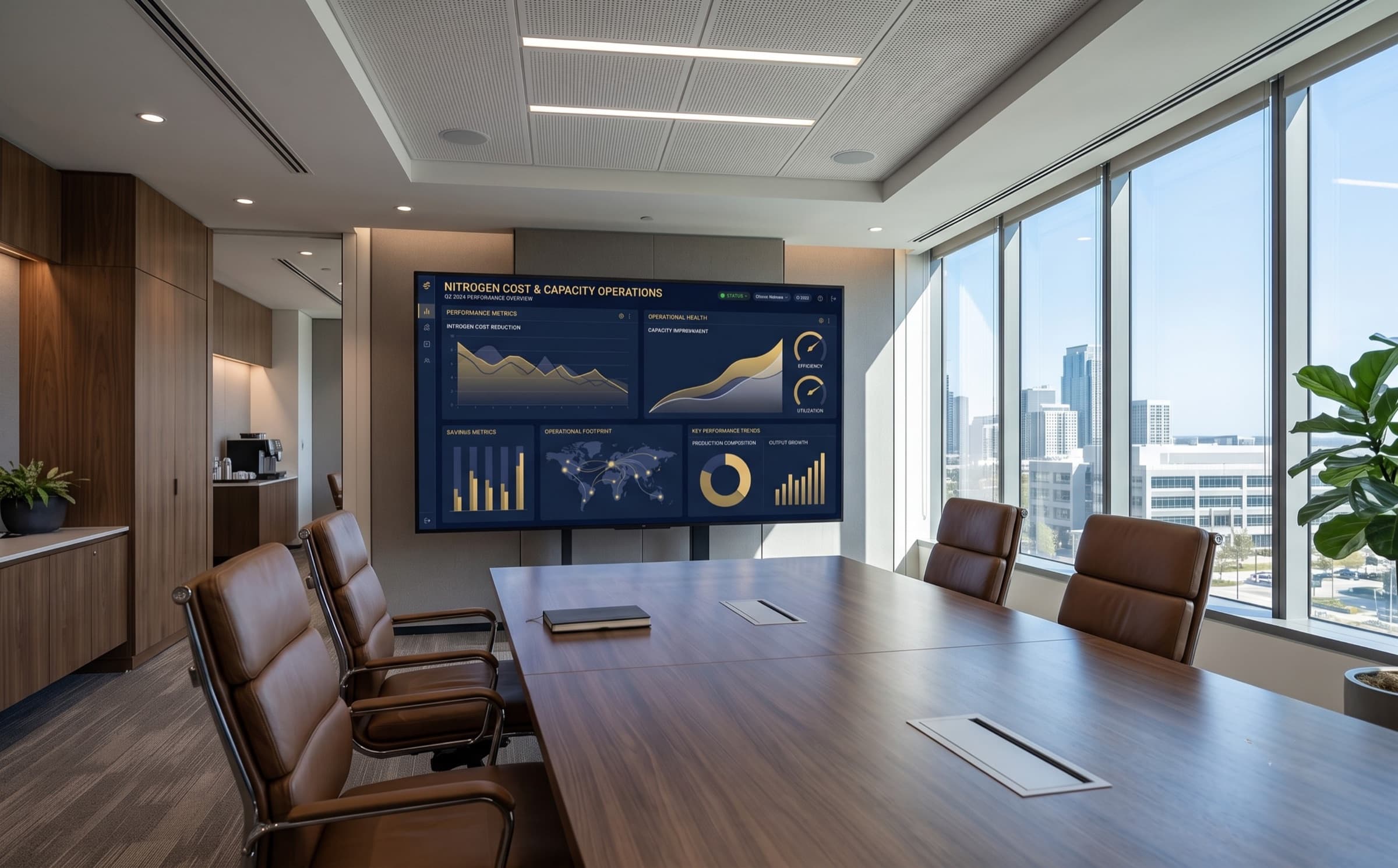 Executive dashboard visual showing anonymized nitrogen cost and capacity improvements