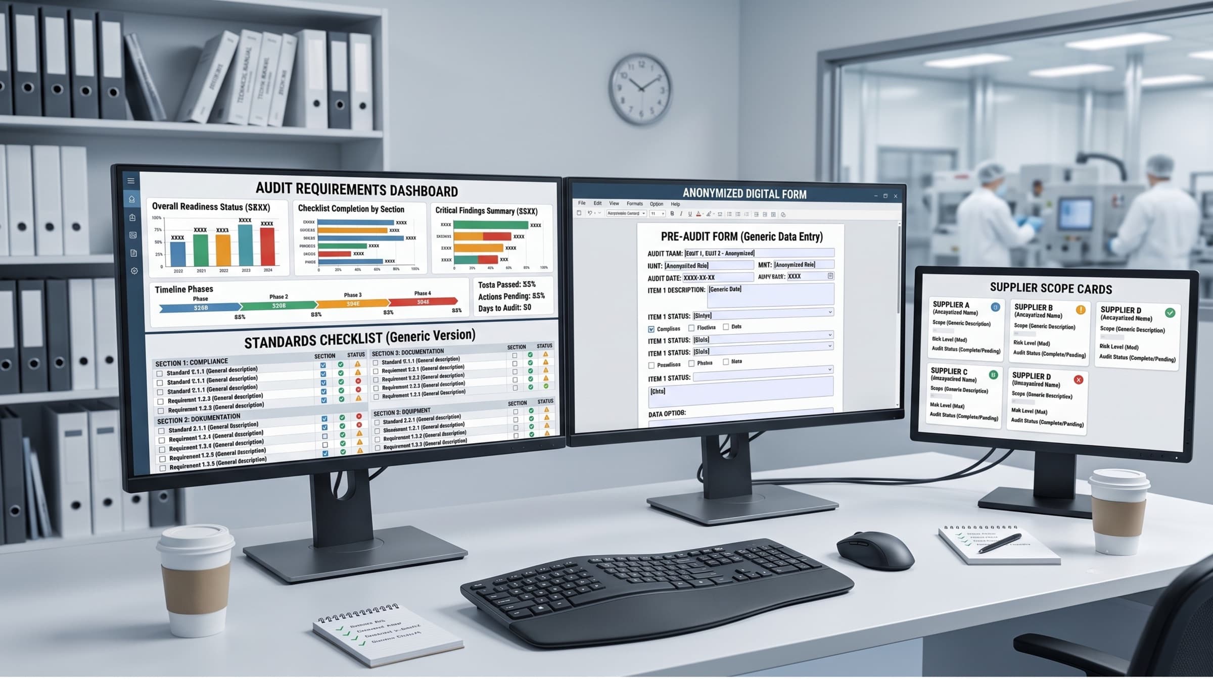 Pre-audit form readiness dashboard with anonymized supplier audit requirements
