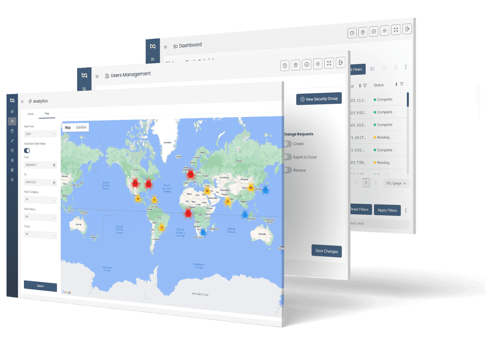 Software development dashboard screens